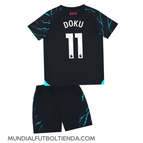 Camiseta Manchester City Jeremy Doku #11 Tercera Equipación Replica 2023-24 para niños mangas cortas (+ Pantalones cortos)